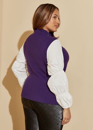 Cotton Sleeved Mock Neck Sweater, Acai image number 1