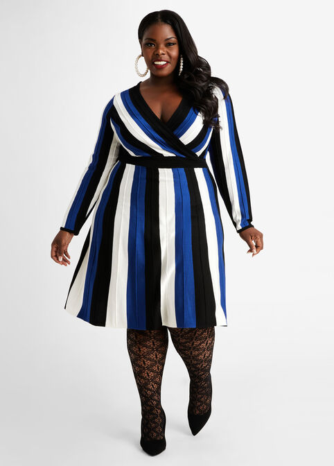 Colorblock Stripe Sweater Dress, Sodalite image number 0