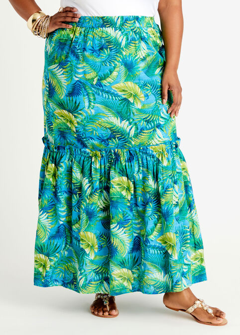 Tropical Cotton Blend Maxi Skirt, Caribbean Sea image number 0