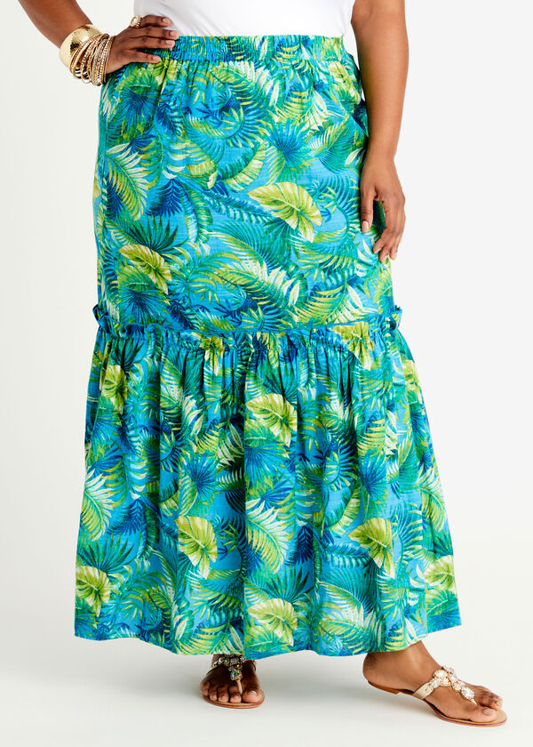 Tropical Cotton Blend Maxi Skirt, Caribbean Sea image number 0