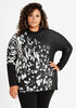 Abstract Mock Neck Dolman Sweater, Black White image number 0