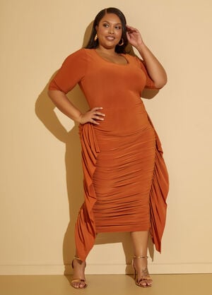 Draped Bodycon Maxi Dress, Umber image number 0