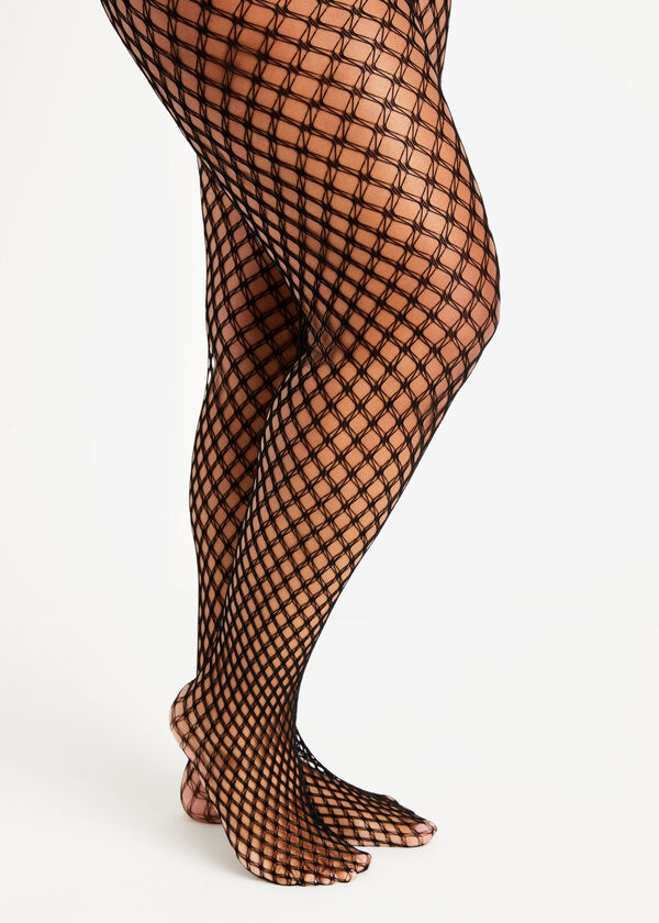 Double Fishnet Control Top Tights, Black image number 0