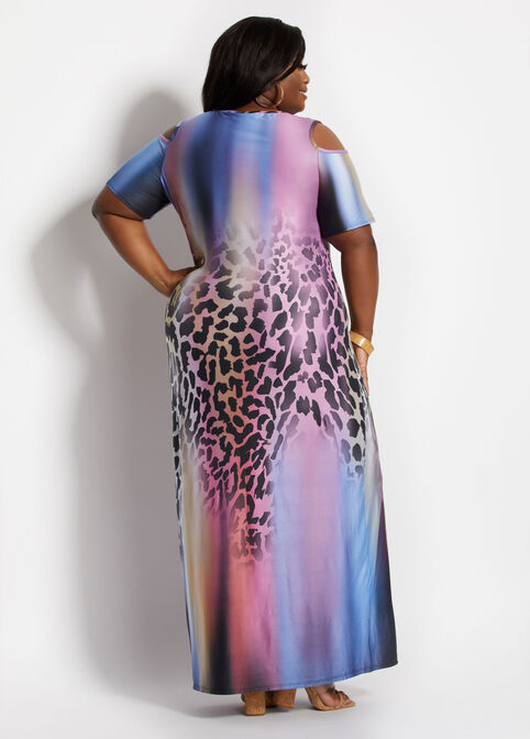 Ombre Animal Print Midi Dress, Multi image number 1
