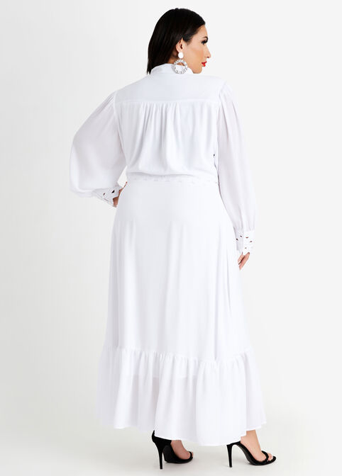 Tall Cutout Lace Trim Shirtdress, White image number 1