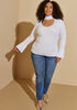 Bell Sleeved Cutout Sweater, White image number 3
