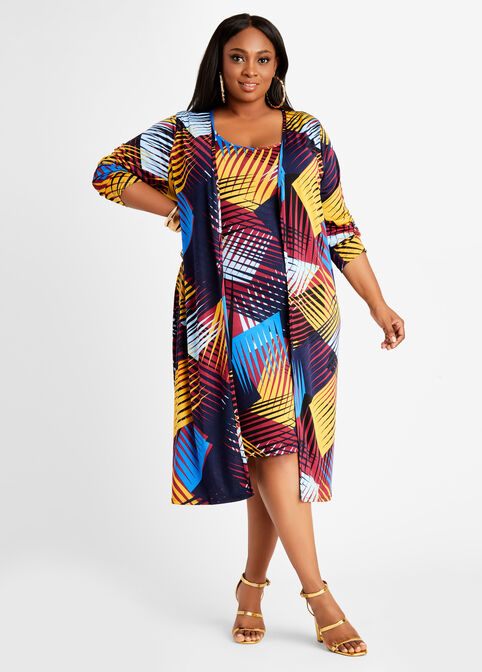 Geo Open Front Knit Duster, Multi image number 0