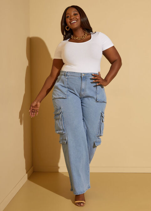 Plus Size High Waist Jeans Woman Skinny Ripped Large Cargo Pants