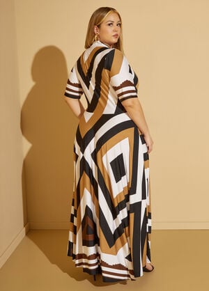 Diamond Print Faux Wrap Maxi Dress, Black Combo image number 1