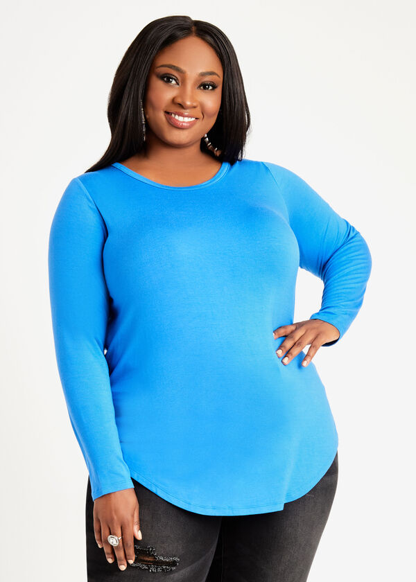 Basic Stretch Long Sleeve Tee, Strong Blue image number 0