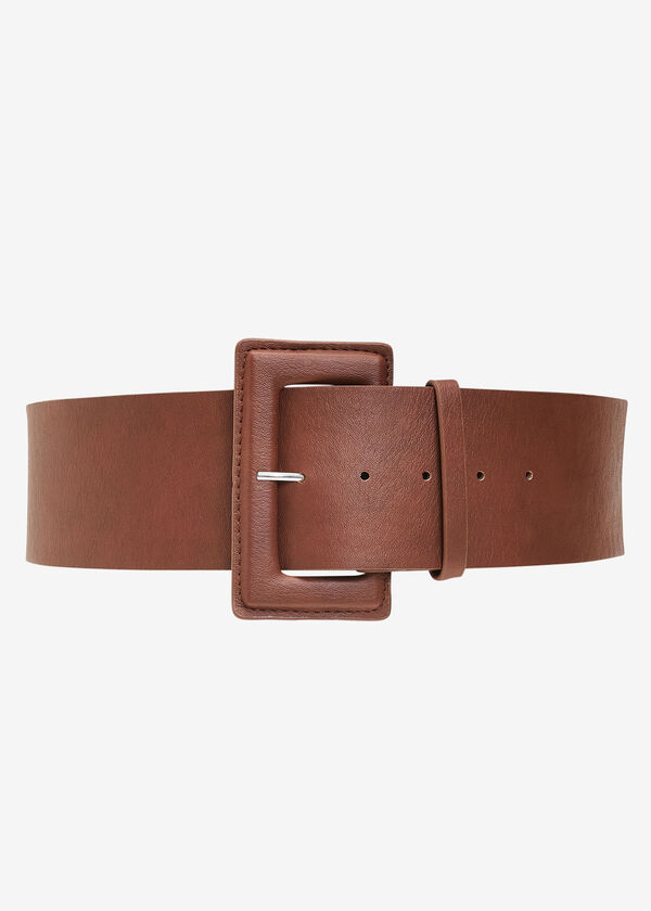 Rectangle Buckle Faux Leather Belt, Cognac image number 1