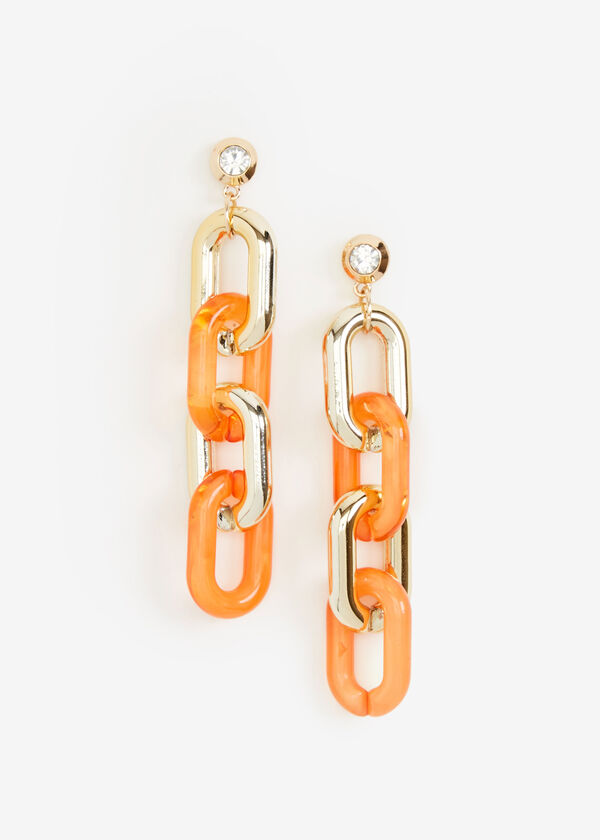 Gold Tone Chain Link Earrings, SPICY ORANGE image number 0