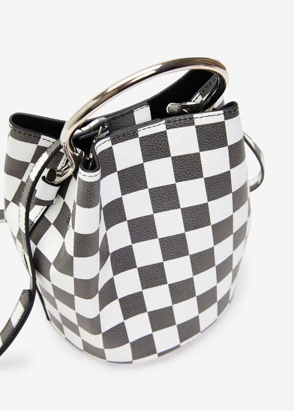 Checked Faux Leather Bucket Bag, Black Combo image number 2