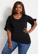 Plus Size Chic Ruffle Elbow Sleeve Pique Stretch Knit Solid Top image number 0