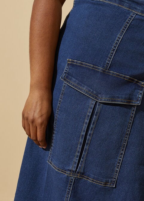 Cargo Pocket Denim Wrap Skirt, Denim Blue image number 3