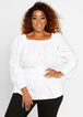 Tall Cotton Peplum Peasant Top, White image number 0