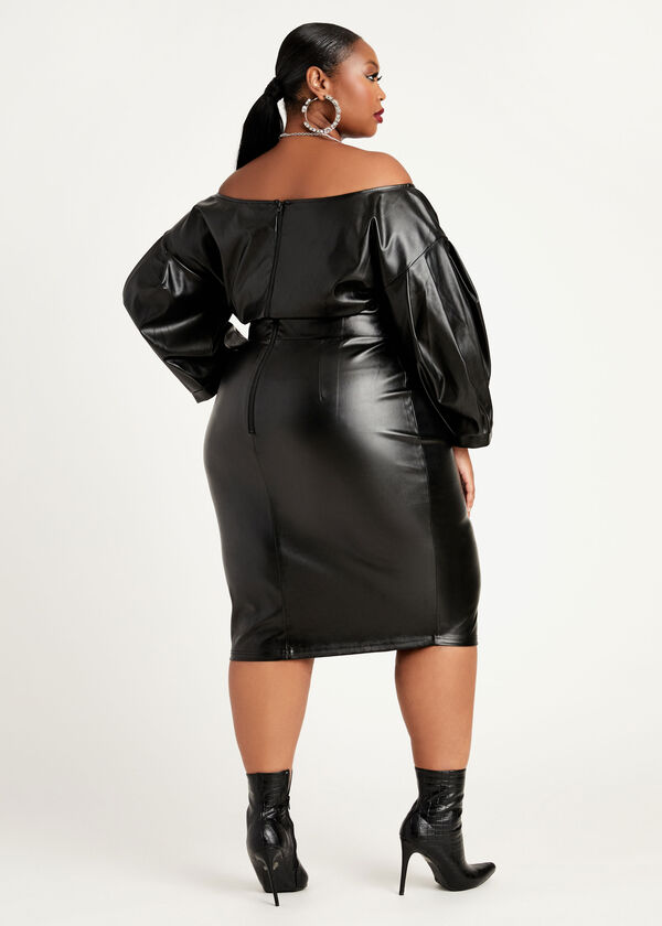 Faux Leather Bodycon Dress, Black image number 1
