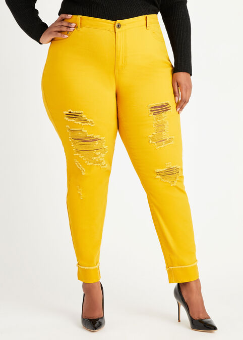 Distressed Cuff Skinny Jeans, Nugget Gold image number 0