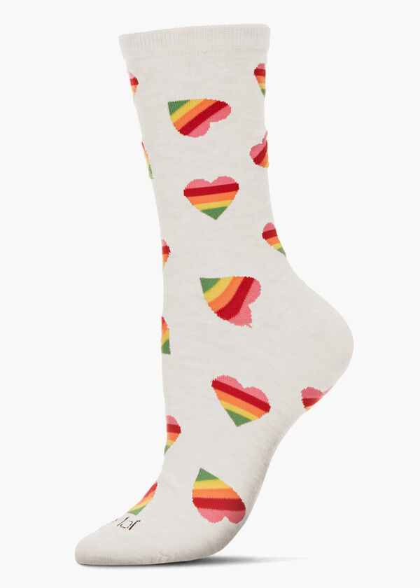 Memoi Rainbow Hearts Crew Socks, White image number 0