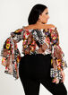Mixed Print Off The Shoulder Top, Black White image number 1