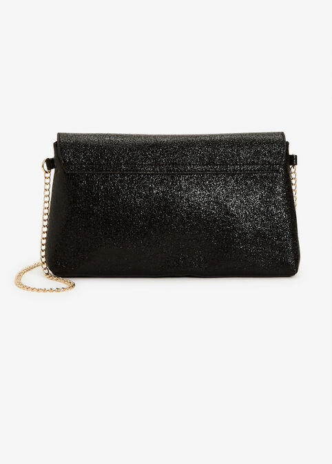 Faux Leather Ring Flap Clutch, Black image number 1