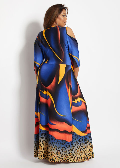 Flame & Animal Print Maxi Dress, Multi image number 1