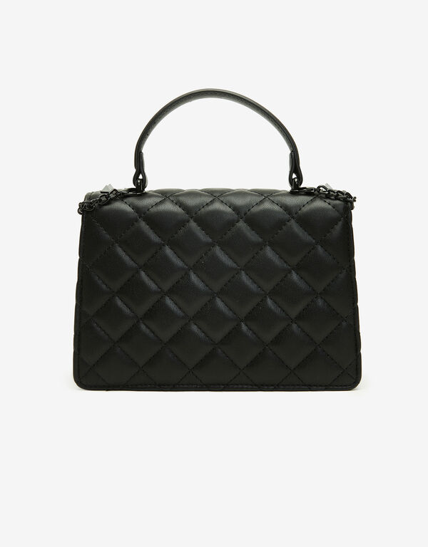 Quilted Faux Leather Satchel, Black image number 1