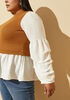 Puff Sleeved Paneled Sweater, Chipmunk image number 2
