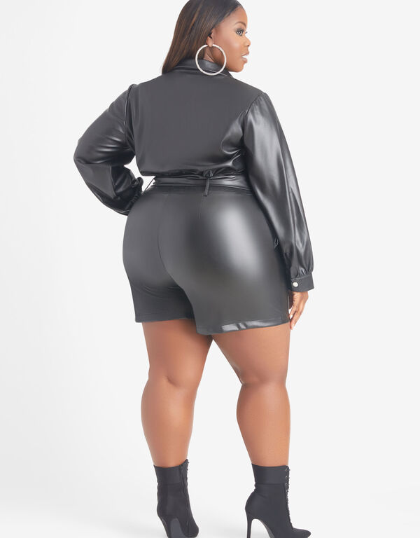 Faux Leather Utility Romper, Black image number 1