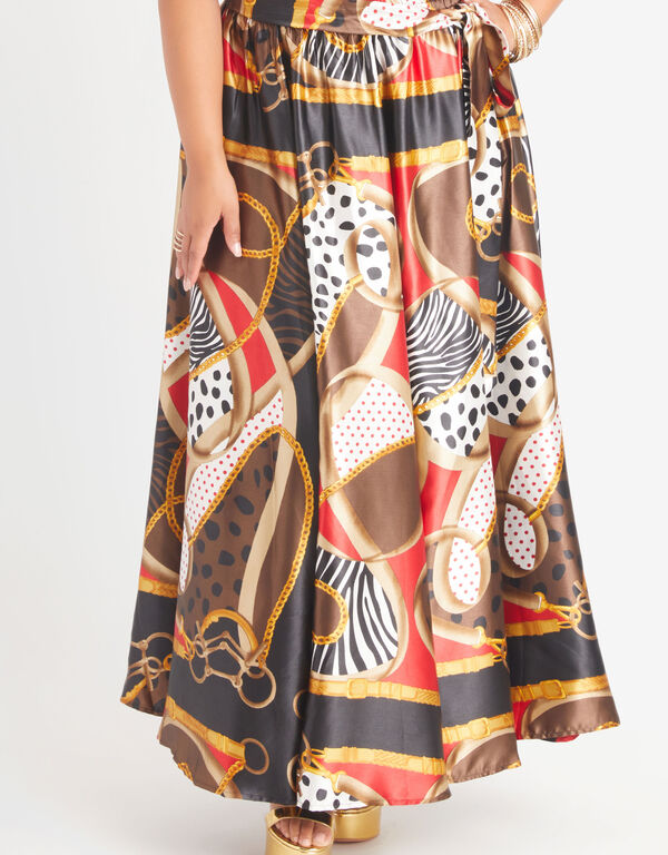Printed Satin A Line Maxi Skirt, Multi image number 0