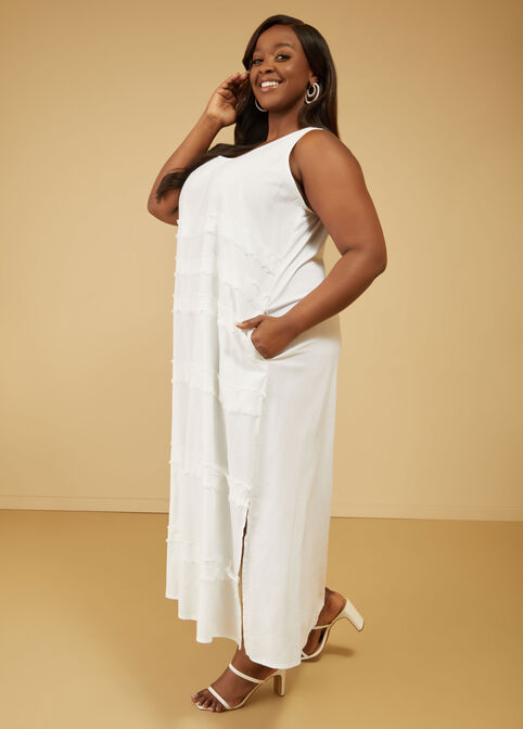 Frayed Linen Blend Maxi Dress, White image number 3