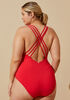 Crisscross V Neck Swimsuit, Red image number 1