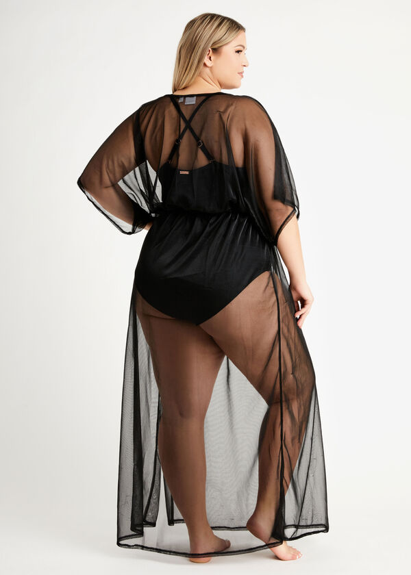 Mesh Wrap Side Slit Cover Up Dress, Black image number 1