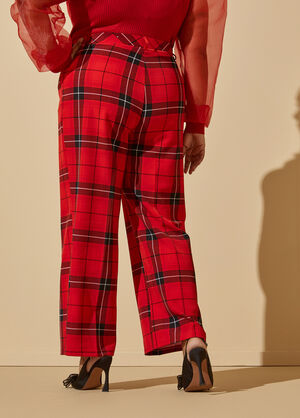 Plaid Straight Leg Trousers, Barbados Cherry image number 1