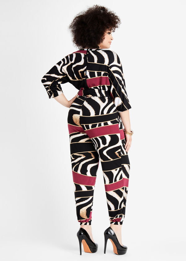 Belted Mix Print Jogger Jumpsuit, Rhododendron image number 1