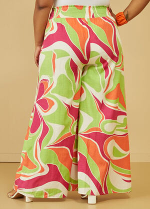 Abstract Print Wide Leg Pants, LIVING CORAL image number 1