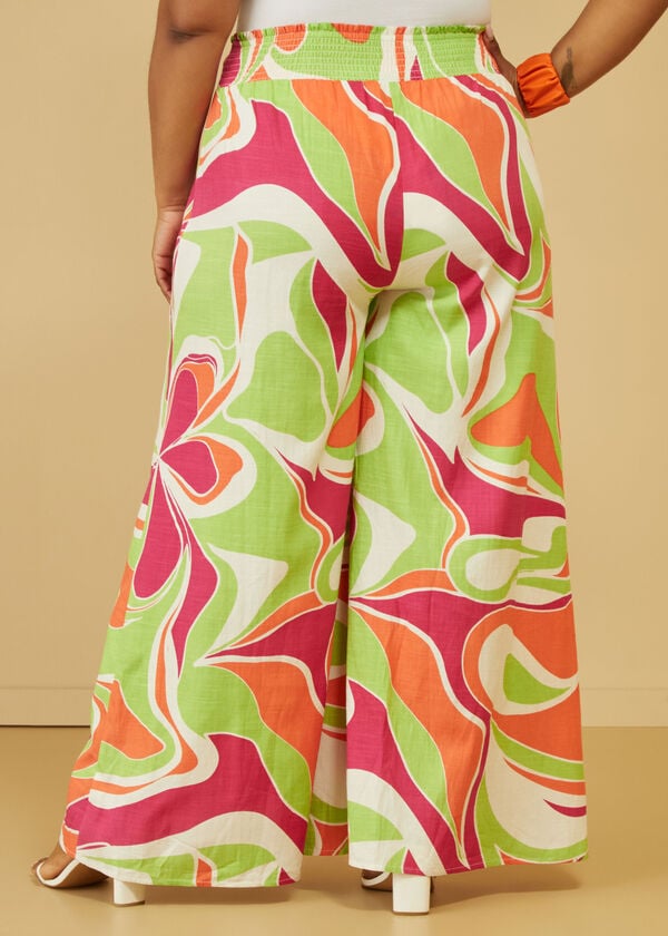 Abstract Print Wide Leg Pants, LIVING CORAL image number 1