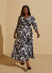 U Ring Geo Print Maxi Dress, Black White image number 0