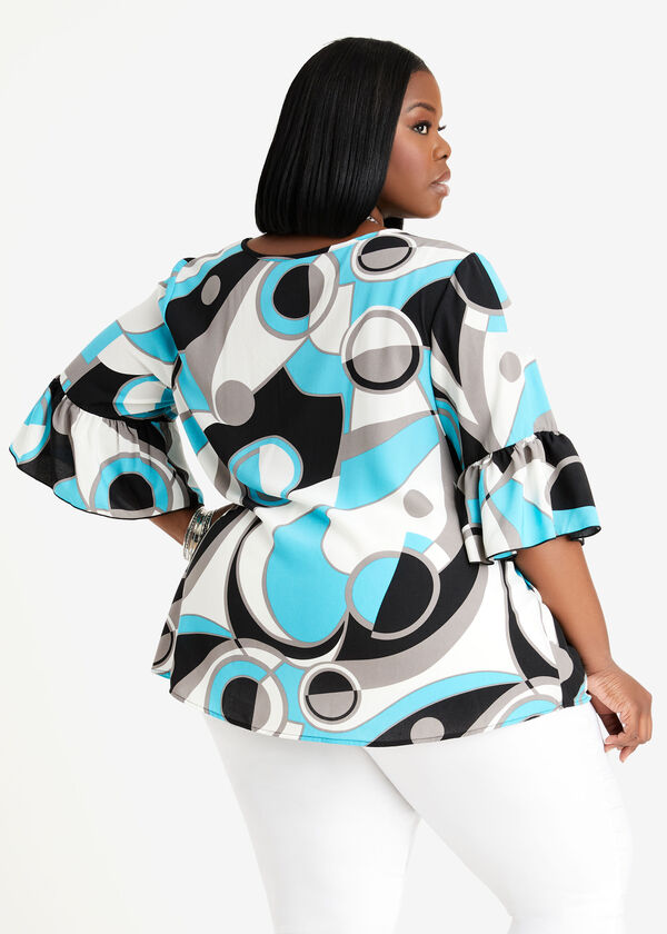 Abstract Ruffle Sleeve Tunic, SCUBA BLUE image number 1