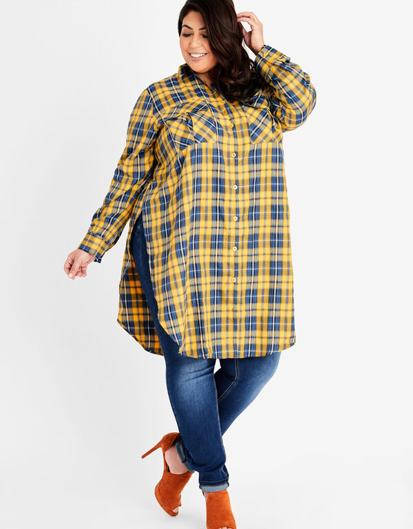 Plaid Cotton Blend Tunic, Nugget Gold image number 0