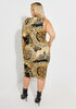 One Shoulder Printed Bodycon Dress, Black Combo image number 1