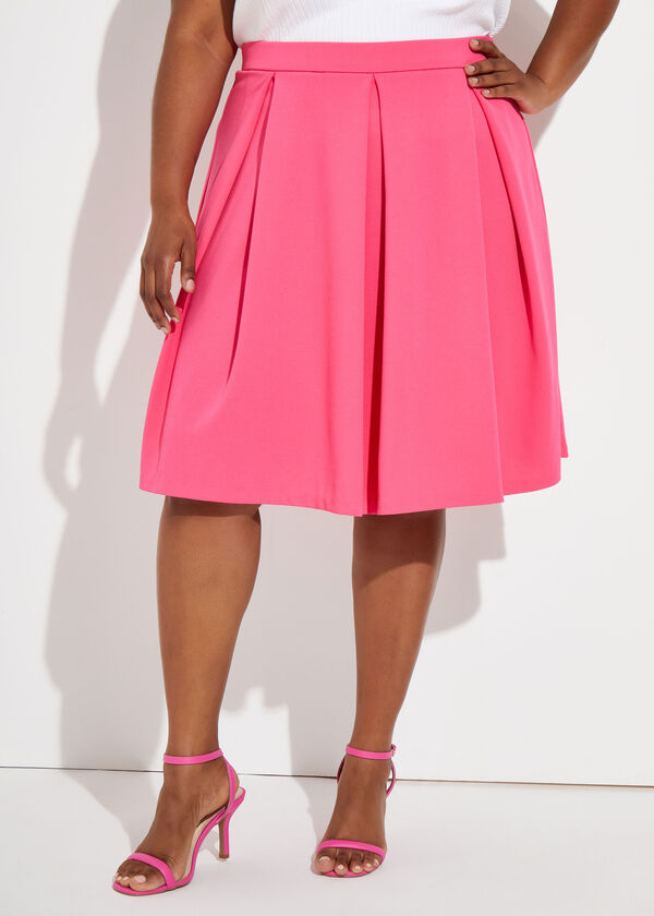 Pleated Stretch Crepe A Line Skirt, Fuchsia image number 0