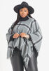 Plaid Knit Turtleneck Poncho, Grey image number 0