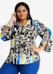 Mix Print Ruched Open Sleeve Top, Victoria Blue image number 0