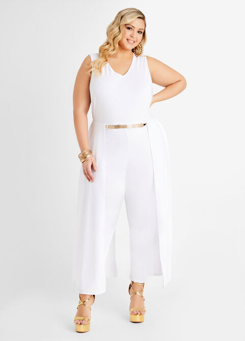 Chain Belt Train Skinny Jumpsuit, White image number 0