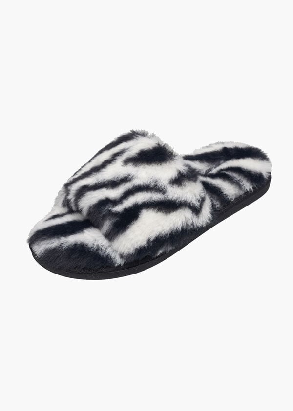 Nine West Zebra Faux Fur Slides, White Black image number 0