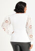 Embroidered Chiffon Ribbed Sweater, White image number 1