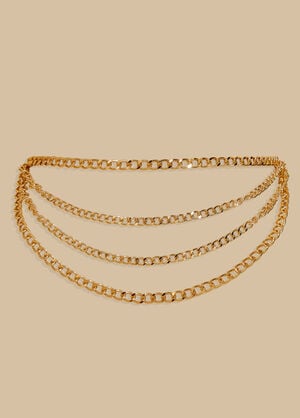Layered Gold Tone Chain Belt, Gold image number 1