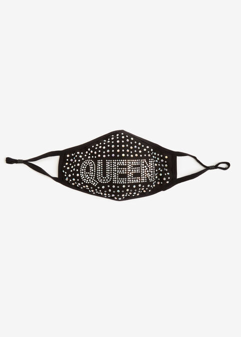 Queen Rhinestone Fashion Face Mask, Black image number 2