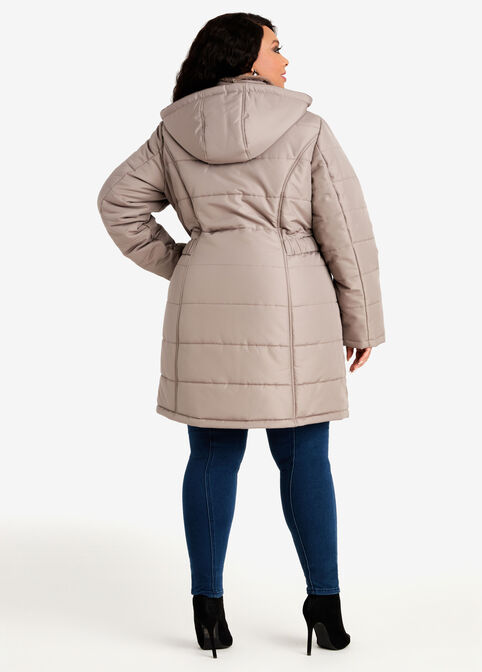 Faux Fur Lined Hooded Belted Coat, Tan image number 1